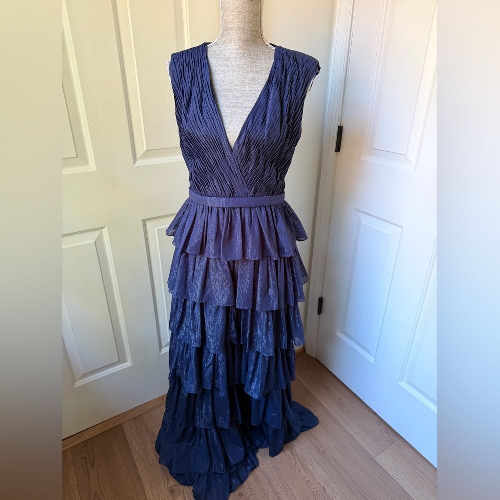 Mac Duggal 49287 Midnight Navy Blue Tiered Gown Size 8